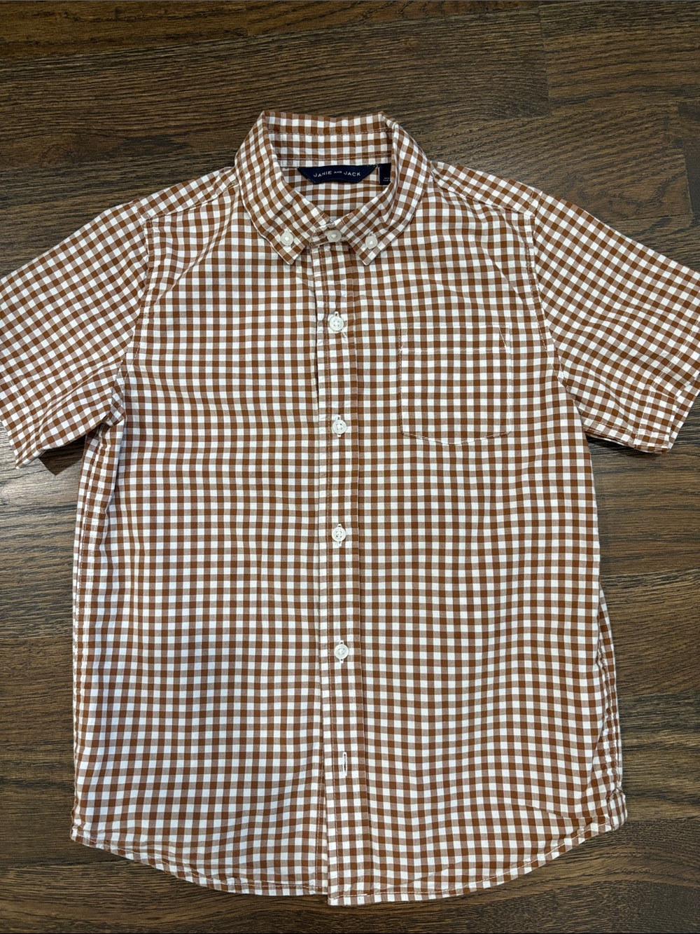 Janie and Jack - Short-Sleeve Gingham Button-Down Shirt - Brown/White